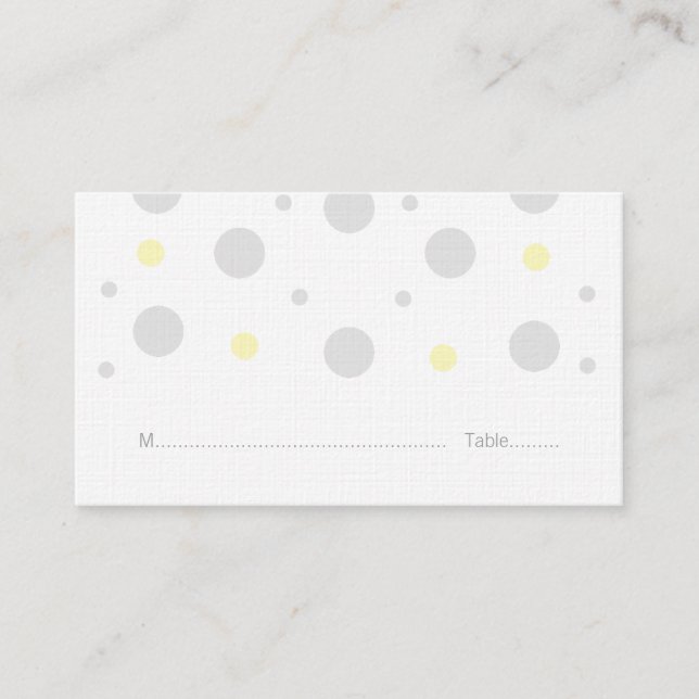 Gray Yellow Confetti Wedding Place Cards (Front)