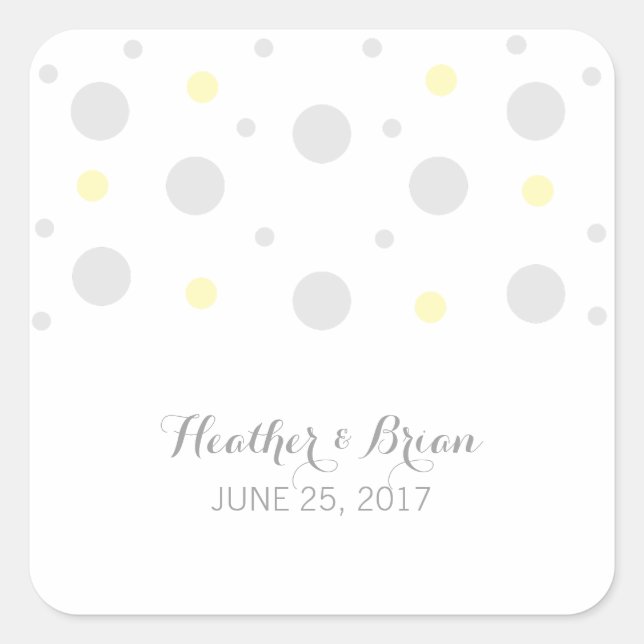 Gray Yellow Confetti Wedding Stickers (Front)