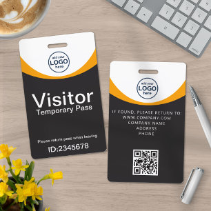 Gray Yellow Corporate Visitor Pass ID QR Code Badge