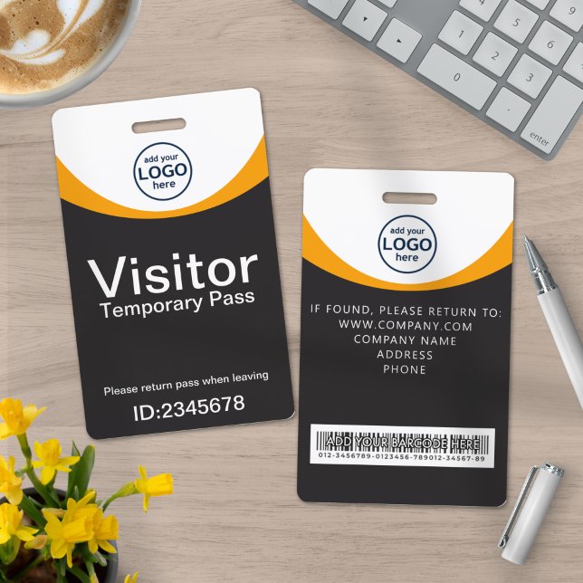 Gray Yellow Corporate Visitor Pass ID QR Code Badge (Creator Uploaded)