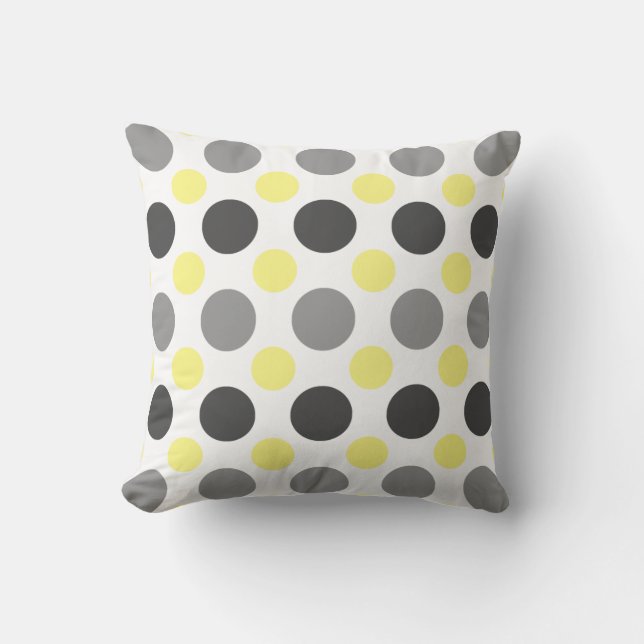 Gray Yellow Dot Pattern Throw Pillow (Front)
