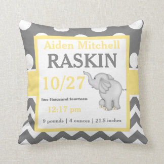 Gray Yellow Elephant Baby Announcement Pillow