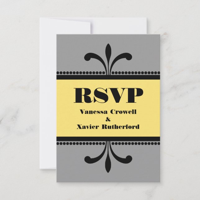 Gray/Yellow Fancy Art Deco RSVP Card (Front)