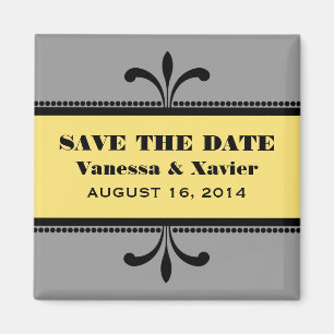 Gray/Yellow Fancy Art Deco Save the Date Magnet
