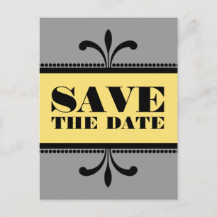 Gray/Yellow Fancy Art Deco Save the Date Postcard