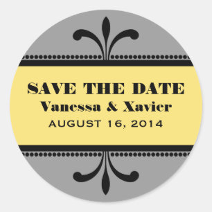 Gray/Yellow Fancy Art Deco Save the Date Stickers