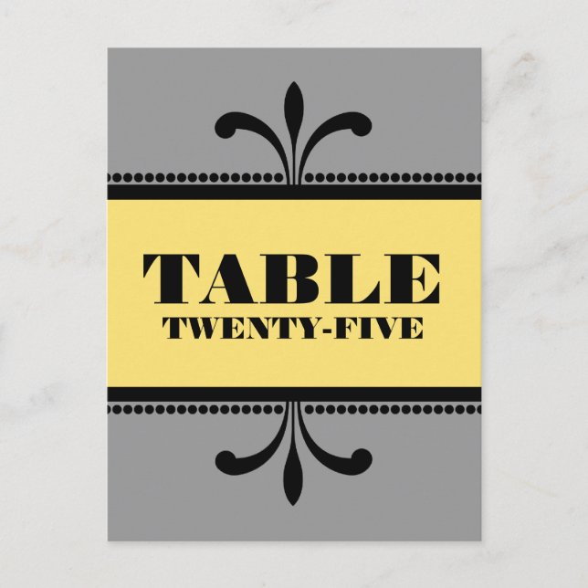 Gray/Yellow Fancy Art Deco Table Number Postcard (Front)