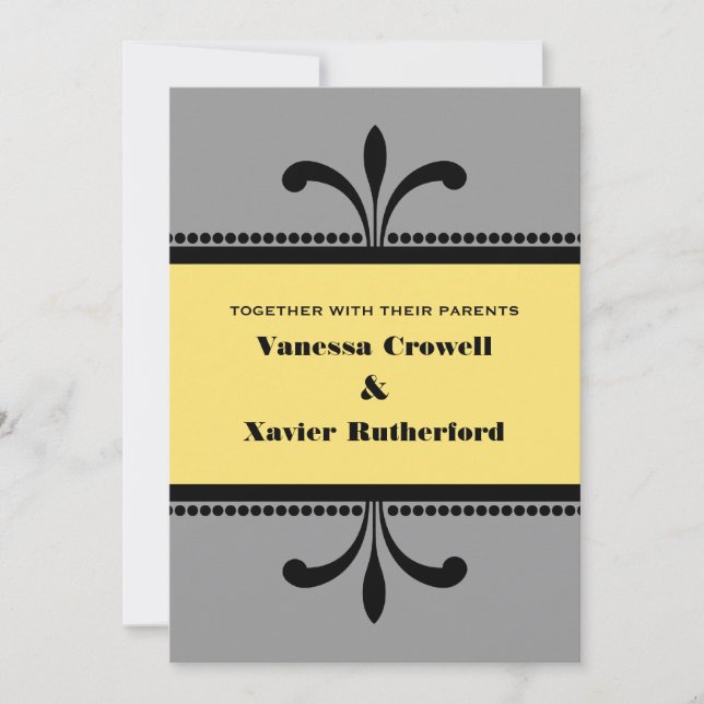 Gray/Yellow Fancy Art Deco Wedding Invite (Front)