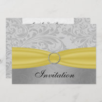 Gray Yellow  FAUX ribbon diamante buckle Wedding Invitation
