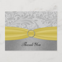 Gray Yellow  FAUX ribbon diamante buckle Wedding Postcard