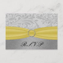 Gray Yellow  FAUX ribbon diamante buckle Wedding RSVP Card