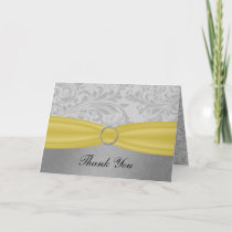 Gray Yellow FAUX ribbon diamond Wedding buckle Thank You Card