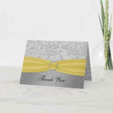 Gray Yellow FAUX ribbon diamond Wedding buckle Thank You Card