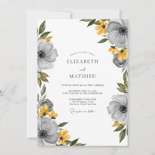 Gray Yellow Floral Spring Wedding Invitation