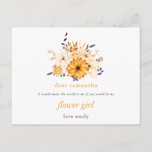 Gray Yellow Florals Flower Girl Request Postcard