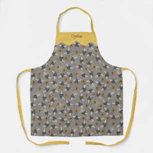 Gray & Yellow Fun Honeybee Pattern Gardening Apron