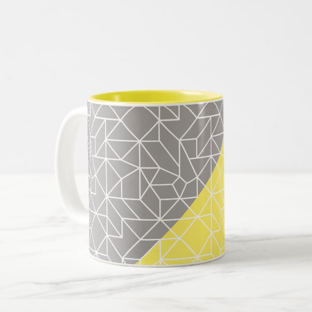 Gray & Yellow Geometric Two Tone Mug (Front Left)