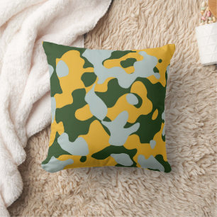 Gray Yellow Green Camouflage Pillow