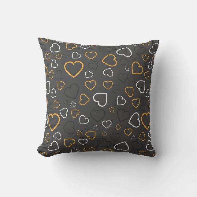 Gray Yellow Happy Hearts pattern Throw Pillow (Front)