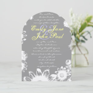 Gray Yellow Lilac Rustic Floral Wedding Invitation
