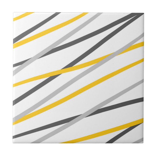 Gray Yellow Linear Abstract Ceramic Tile (Front)