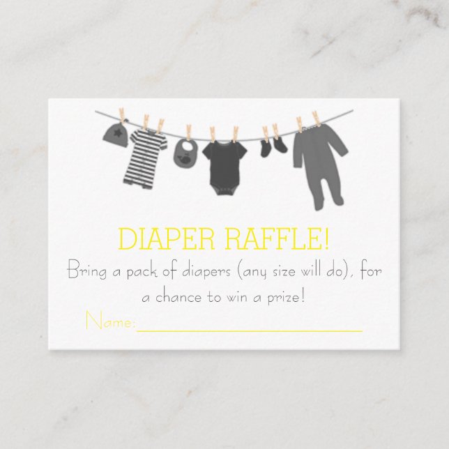 Gray & Yellow Little Clothes Diaper Raffle Tickets Enclosure Card (Front)