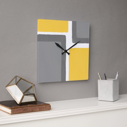 Gray Yellow Minimalist Color Block Square Wall Clock