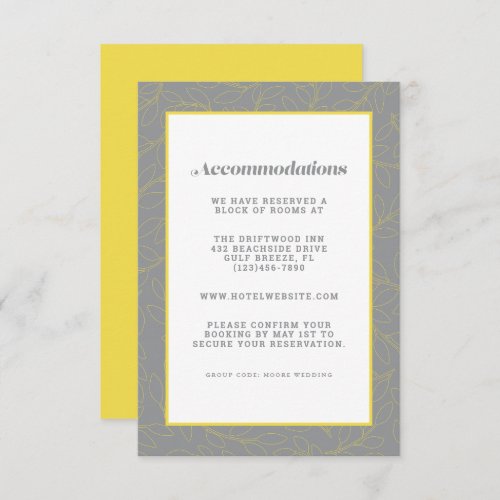 Gray  Yellow Modern Accommodation Wedding  Detail Enclosure Card