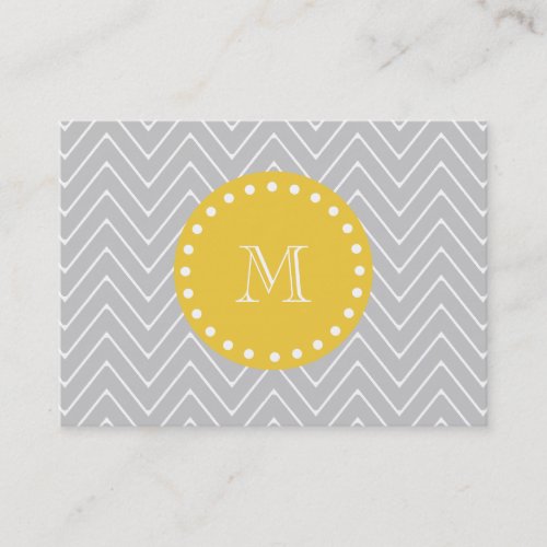 Gray &amp; Yellow Modern Chevron Custom Monogram Business Card Template