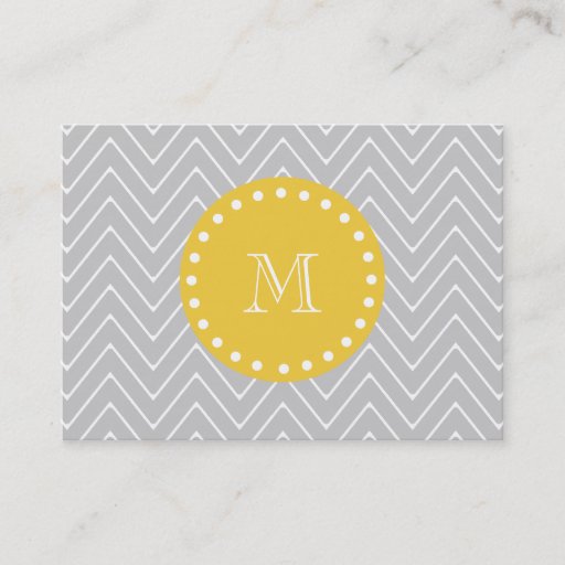 Customizable Gray &amp; Yellow Modern Chevron Custom Monogram Business Card Template