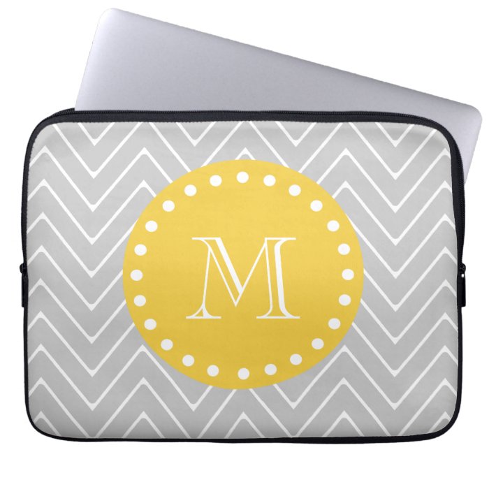 Gray & Yellow Modern Chevron Custom Monogram Laptop Sleeves