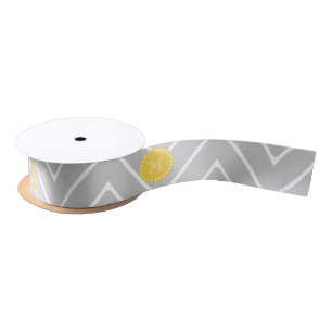 Gray & Yellow Modern Chevron Custom Monogram Satin Ribbon