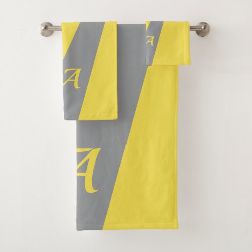 Gray yellow modern elegant chic bold monogrammed bath towel set