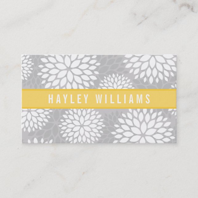Gray & Yellow Modern Floral Business Card (Front)