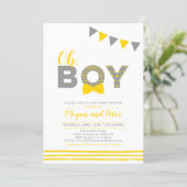 Gray & Yellow | Modern Typography Boy Baby Shower Invitation (Standing Front)