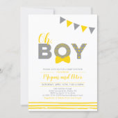 Gray & Yellow | Modern Typography Boy Baby Shower Invitation (Front)