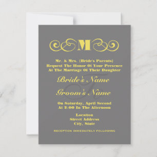 Gray & Yellow Monogram Wedding Invite