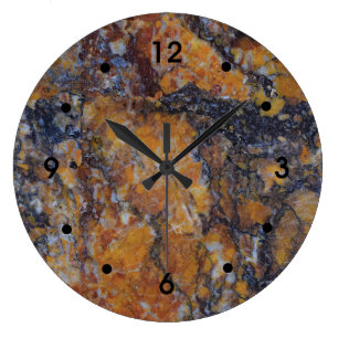 Gray Yellow Ochre Rust Marble Image Black Numbers Large Clock