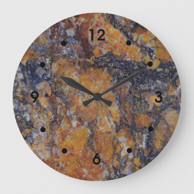 Gray Yellow Ochre Rust Marble Image Black Numbers Large Clock (Front)