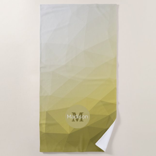 Gray Yellow ombre Mesh cool Pattern Monogram Beach Towel (Front)