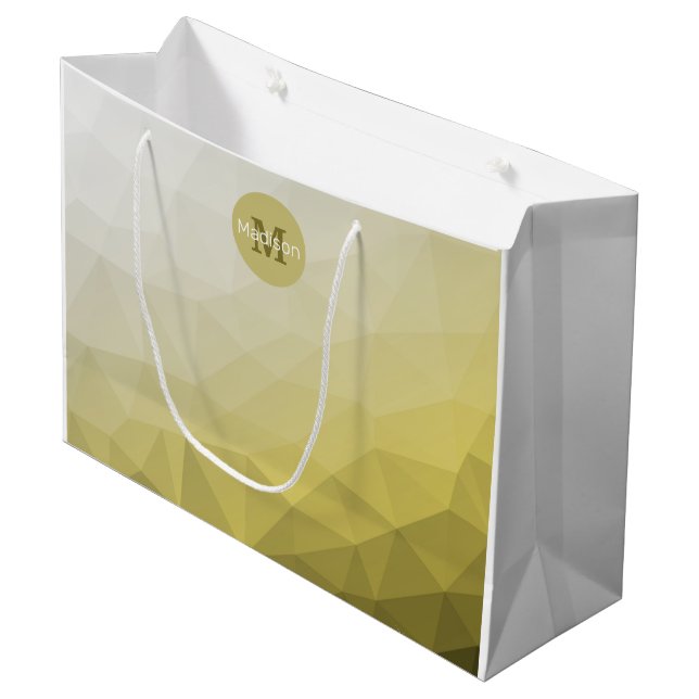 Gray Yellow ombre Mesh cool Pattern Monogram Large Gift Bag (Front Angled)