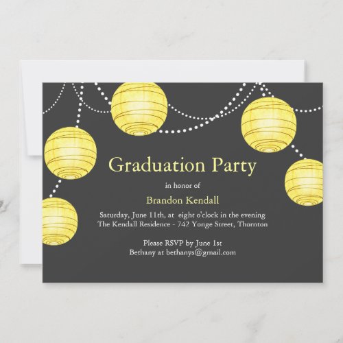 Gray  Yellow Party Lantern Graduation Invitation