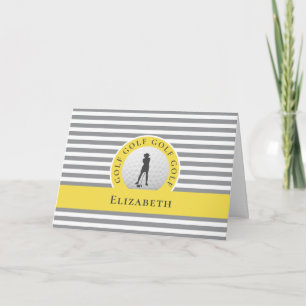 Gray Yellow Personalized For Her Golfer Thank You Note Card