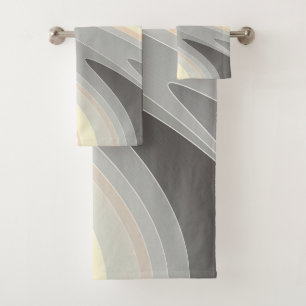 gray yellow pink waves bath towel set