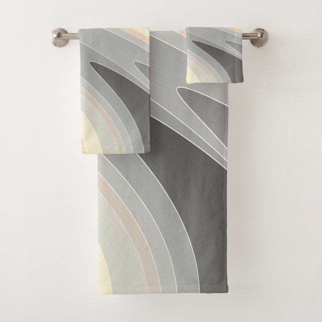 gray yellow pink waves bath towel set (Insitu)