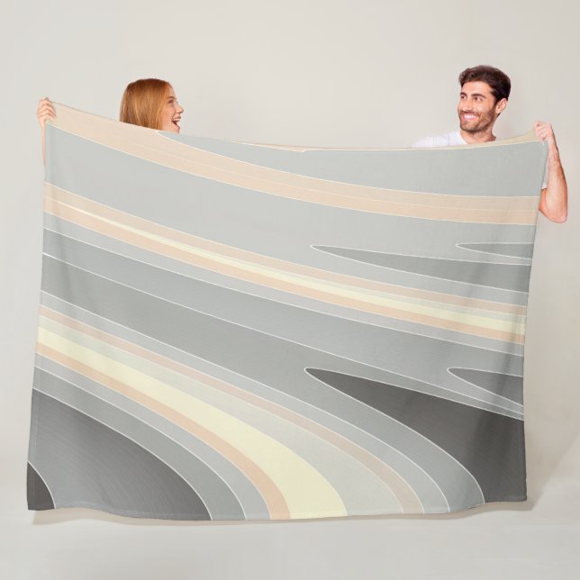 gray yellow pink waves fleece blanket (In Situ)