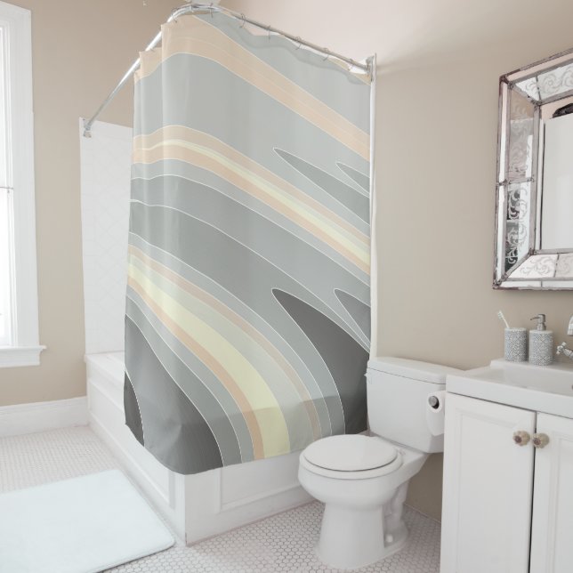 gray yellow pink waves shower curtain (In Situ)