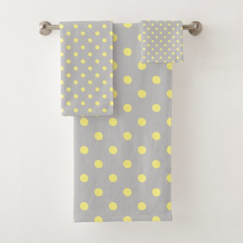 Gray yellow Polka Dot Bath Towel Set