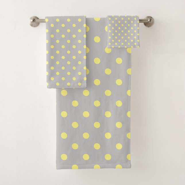 Gray yellow Polka Dot Bath Towel Set (Insitu)