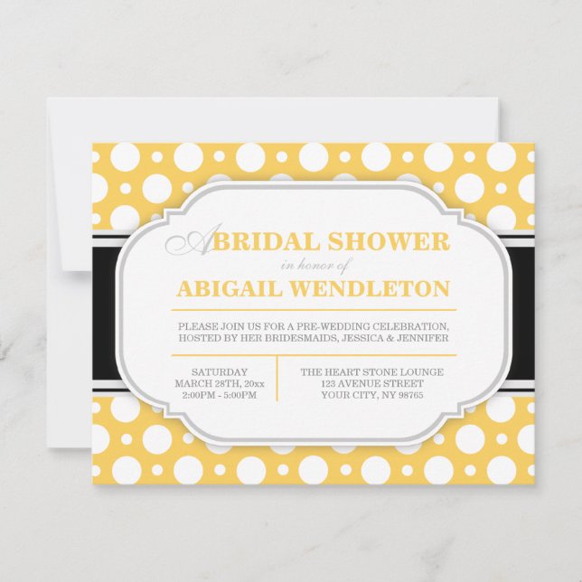 Gray & Yellow Polka Dot Bridal Shower Invitations (Front)